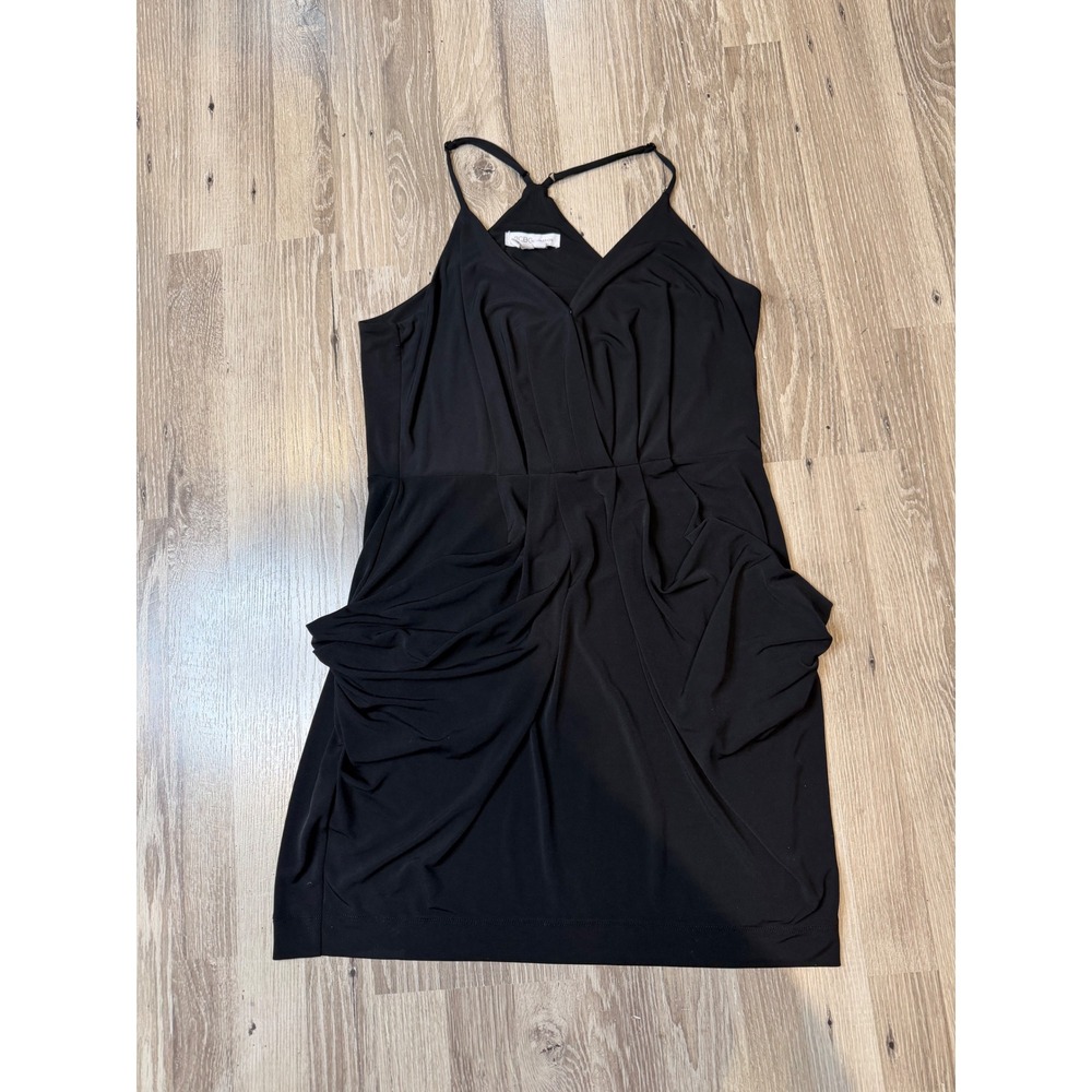 BCBGeneration Black V-Neck Draped Tulip Mini Dress Large LBD Spaghetti Strap